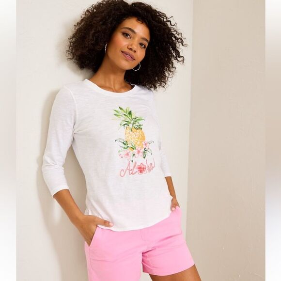 NWT TOMMY BAHAMA ASHBY ISLES EMBROIDERED PINEAPPLE 3/4 SLEEVE SHIRT SIZE SMALL - Picture 1 of 8